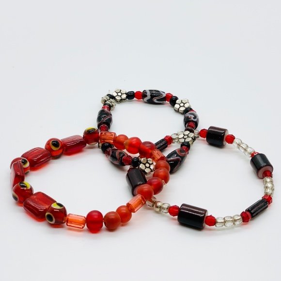 Peruvian Evil Eye Glass Bead Bracelet Set - Picture 1 of 3